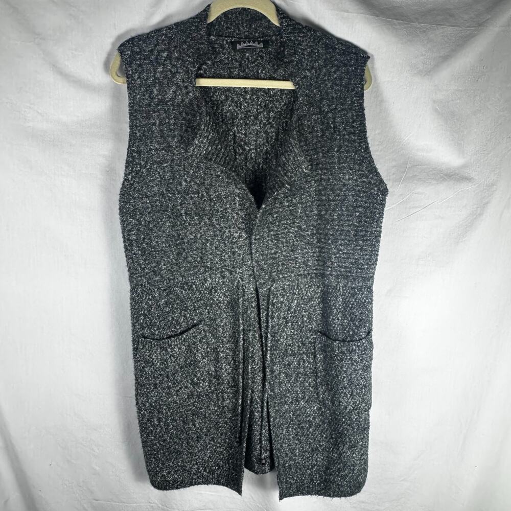 Ladies Gray Chunky Knit Sweater Vest Collared Sleeveless One Size Fits Most Cozy